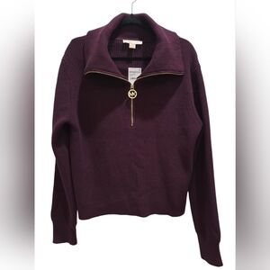 Michael Kors Logo Jacquard Quarter Zip Sweater, NWT, Large